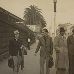 Digital Photograph - Four Men Walking on Flinders Street, Melbourne, 1951