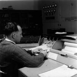 Photograph - CSIRAC Computer, Roy Muncey at Console, 1960