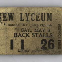 Ticket - Theatre, New Lyceum National Theatre, 6 May 1944