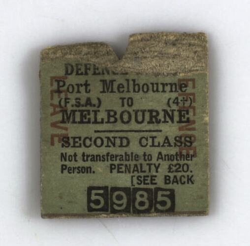 Buff coloured paper ticket printed with black ink. Ticket is torn across the top.