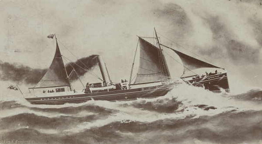 Steamship on open sea.