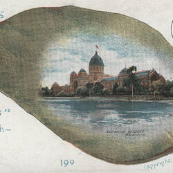 Postcard - Southern Facade, Exhibition Building, Gum Leaf Series, Melbourne, circa 1908