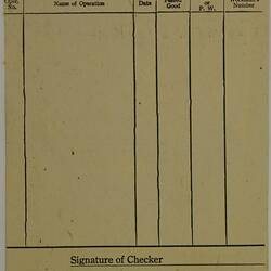 Form - Massey Ferguson, Operation Check Sheet, 1958