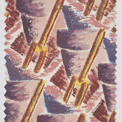 Artwork - Design for Textiles, Plant Pots & Forks, Red & Purple, circa 1950s