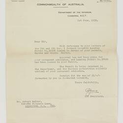 Letter - Mr Jones to Robert Salter, 1 Jun 1939