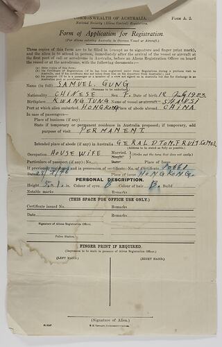 Application Form - Aliens entering Australia in Overseas Vessel or Aircraft, Commonwealth of Australia