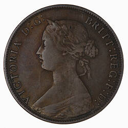 Coin - Halfpenny, Queen Victoria, Great Britain, 1873 (Obverse)