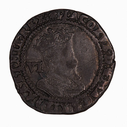 Coin - Sixpence, James I, England, Great Britain, 1606 (Obverse)