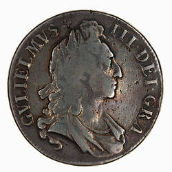 Coin - Crown 5 Shillings, William III, Great Britain, 1696 (Obverse)