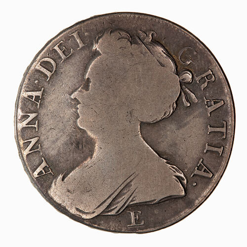 Coin - Crown 5 Shillings, Queen Anne, Great Britain, 1708 (Obverse)