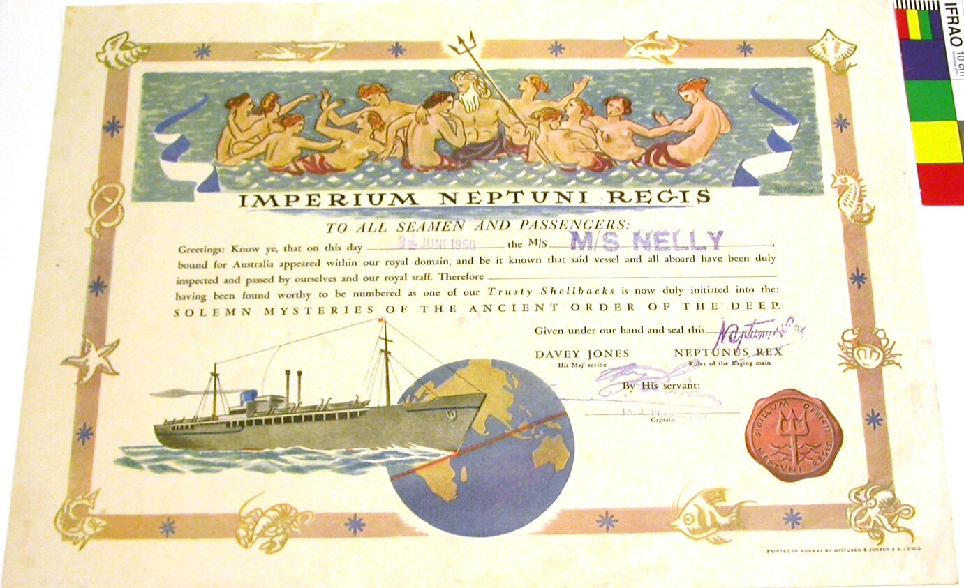 Certificate - Crossing the Equator, MS Nelly, Wittusen & Jensen AS Throughout Crossing The Line Certificate Template