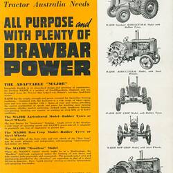 An old poster advertising a variety of tractors.