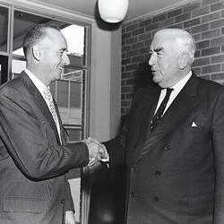 Photograph - Kodak Opening, 'Mr. Stuart Sanderson, Project Engineer, Receives Congratulations from the Prime Minister', 1961