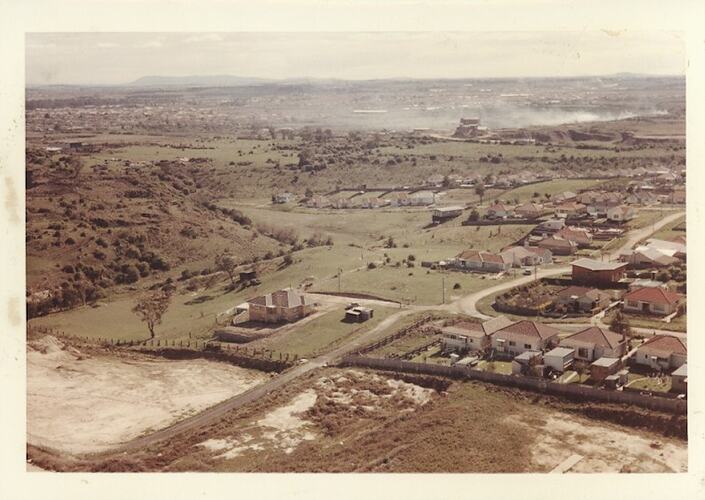 Photograph - Kodak Australasia Pty Ltd, Aerial View of Surrounding Farmland and Housing at the Construction Site of the Kodak Factory, Coburg, 1961