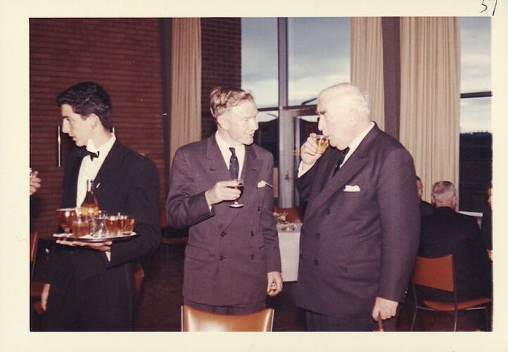 Photograph - Kodak Australasia Pty Ltd, Prime Minister Robert Menzies & Dr Neil Lewis at the Reception of the Official Opening of the Kodak Factory, Coburg, 1961