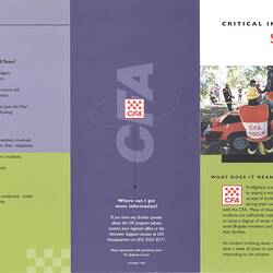 Pamphlet - 'Critical Incident Stress', Country Fire Authority, Oct 1996