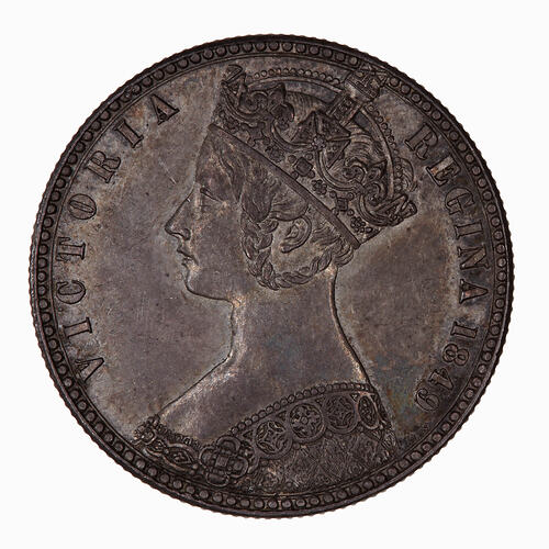 Coin - Florin, Queen Victoria, Great Britain, 1849 (Obverse)