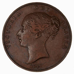 Coin - Penny, Queen Victoria, Great Britain, 1847 (Obverse)