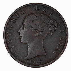 Coin - Halfpenny, Queen Victoria, Great Britain, 1856 (Obverse)