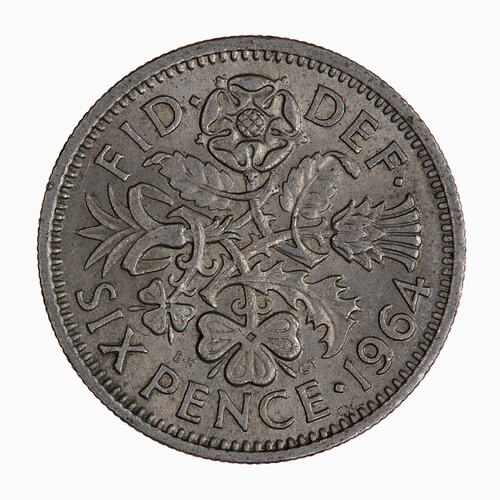 Coin - Sixpence, Elizabeth II, Great Britain, 1964 (Reverse)