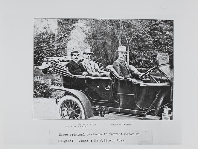 Photograph - Tarrant Motors Co, Portrait of the Three Original Owners in Motor Car, Melbourne, Victoria, circa 1901