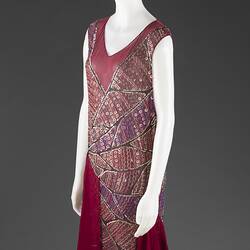 Dress - Crimson Georgette, Beaded, Melbourne, circa 1920s
