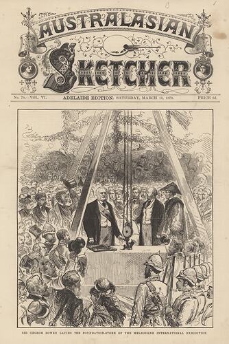 Newspaper Cutting - 'Sir George Bowen Laying the Foundation-Stone', The Australasian Sketcher, Adelaide, 15 March 1879