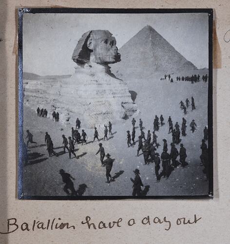 Sphinx of Giza with pyramid behind.