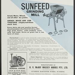 Publicity Flyer - H.V. McKay Massey Harris, Sunfeed, Grinding Mill, 1940