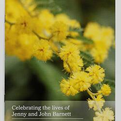 Programme - Memorial Service, 'Celebrating the Lives of Jenny and John Barnett', Melbourne, 26 Feb 2009