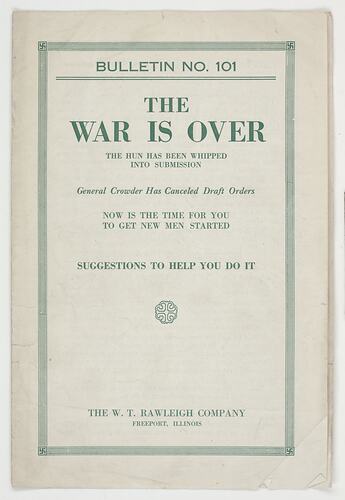 Leaflet - 'The War is Over', Job Recruitment, 1919