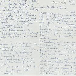 Letter - From Hope Macpherson to Parents while in Broome Packing the Bardwell Collection, WA, Oct 1955