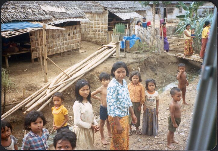 Khmer Women, Children & Huts, Site 8 Refugee Camp, Thailand, May 1987