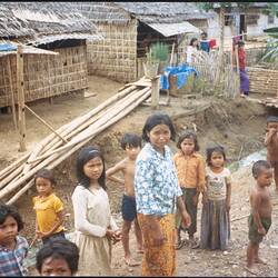 Digital Image - Khmer Women, Children & Huts, Site 8 Refugee Camp, Thailand, May 1987