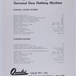 Trade Literature - Qualos, Sales Pty Ltd, Gear Cutting Machines, 1950