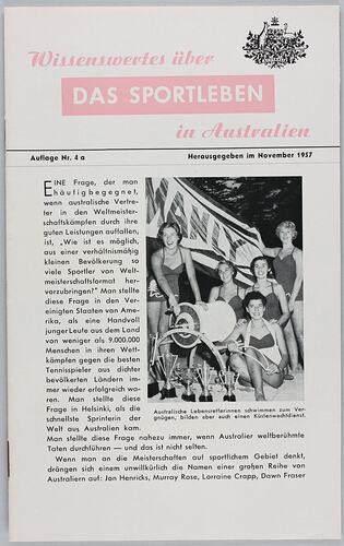 Booklet - 'Wissenswertes uber Das Sportleben in Australien', Commonwealth of Australia, Nov 1957