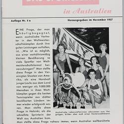 Booklet - 'Wissenswertes uber Das Sportleben in Australien', Commonwealth of Australia, Nov 1957