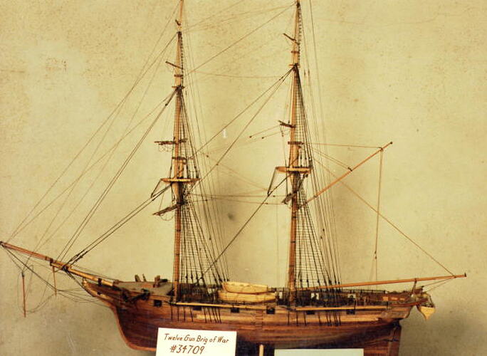 Model sailing ship.