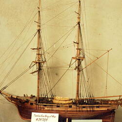 Model sailing ship.