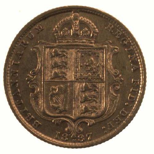 Coin - Half Sovereign, Victoria, Australia, 1887, photographed by Museums Victoria