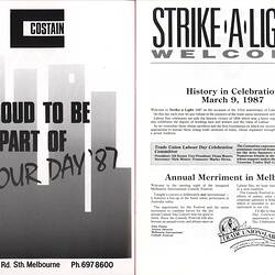 Booklet - Victorian Arts Centre, 'Strike A Light', 1987