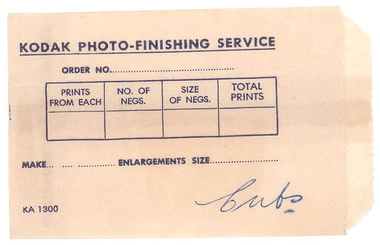 Envelope - Kodak Australasia Pty Ltd, 'Kodak Photo-Finishing Service', circa 1960s