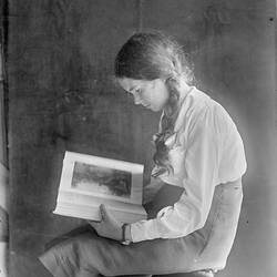 Glass Negative - Jean Wentworth Harvie Reading a Book, Melbourne, circa 1917