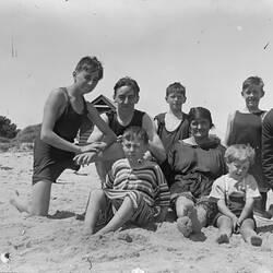 Glass Negative - Family Group At Beach, circa 1920s - 1930s