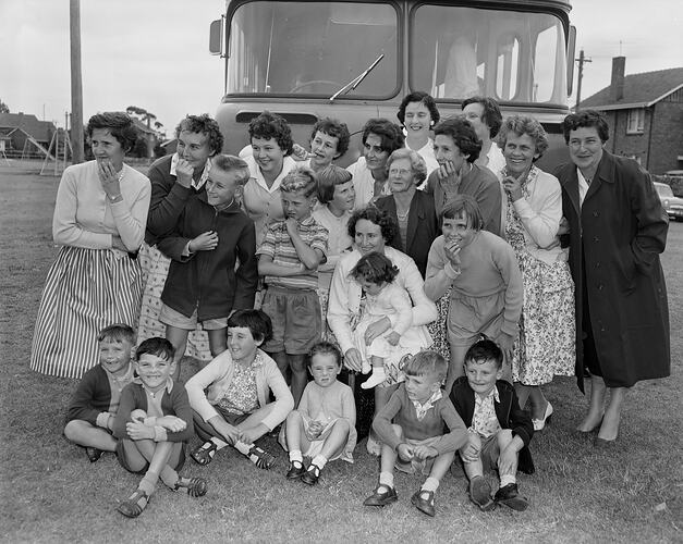 Women & Children in Front of a Bus, Port Melbourne, Victoria, 01 Feb 1960