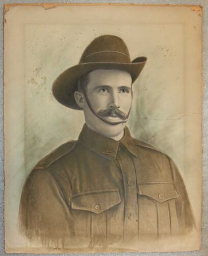 Hand-coloured portrait of soldier, upper body.