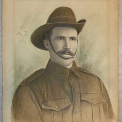 Hand-coloured portrait of soldier, upper body.