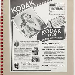 Scrapbook - Kodak (Australasia) Pty Ltd, Advertising Materials, 'Australian Pre-War Specimen Ads', Abbotsford, circa 1930s
