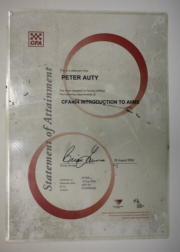 Certificate - CFA, 'Introduction to AIIMS', Peter Auty, Flowerdale, 28 Aug 2006