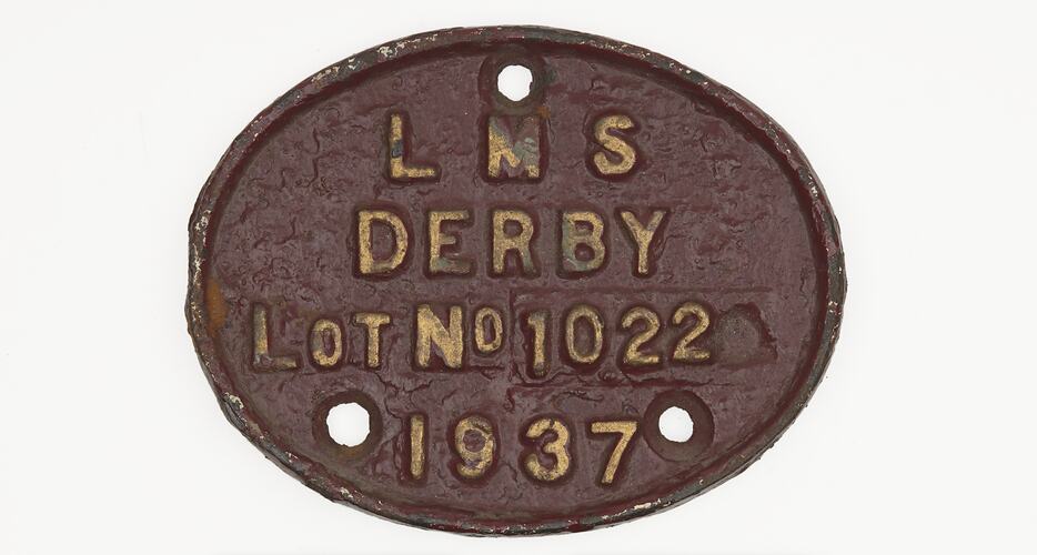 Locomotive Builders Plate - London, Midland & Scottish Railway, Derby Works, England, 1937